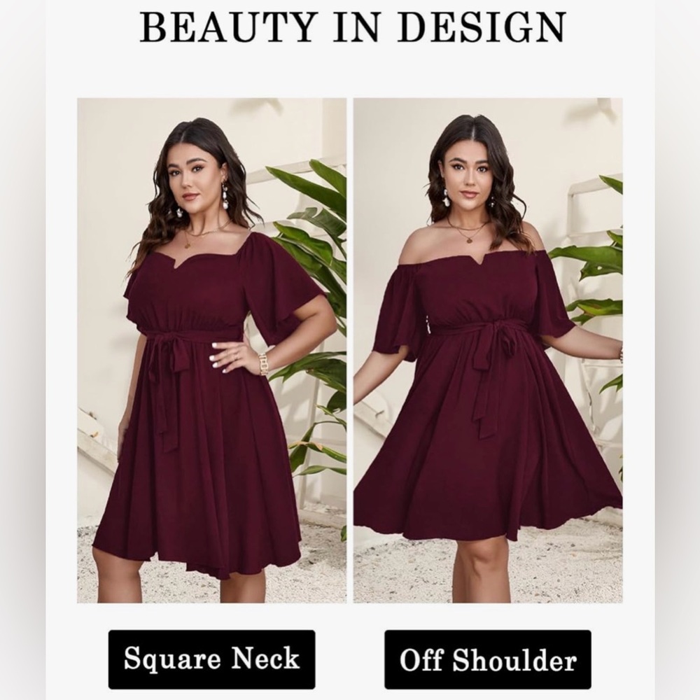 Chic Off-Shoulder Burgundy Mini Dress - Picture 2 of 3
